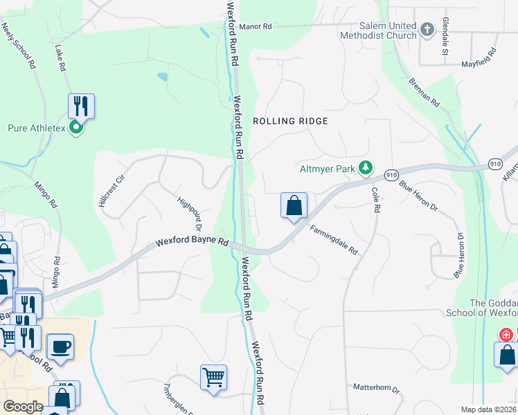map of restaurants, bars, coffee shops, grocery stores, and more near 111 Laurel Crest Drive in Wexford