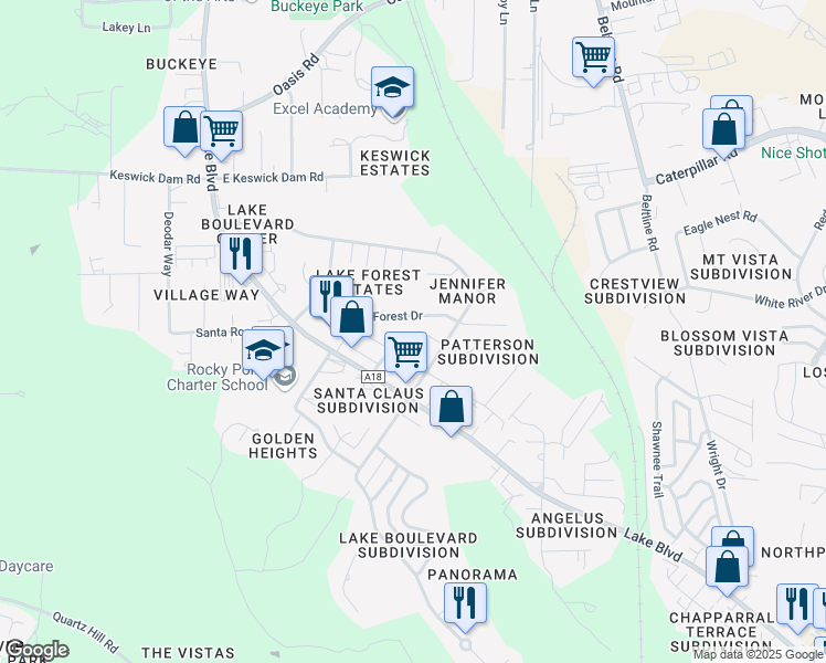 map of restaurants, bars, coffee shops, grocery stores, and more near 969 August Way in Redding