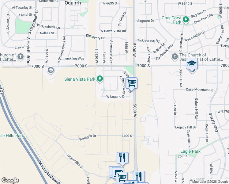 map of restaurants, bars, coffee shops, grocery stores, and more near 5717 West Como Lane in West Jordan