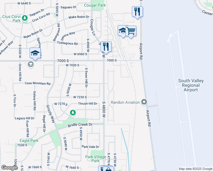 map of restaurants, bars, coffee shops, grocery stores, and more near 1148 Shayn Hill Drive in West Jordan