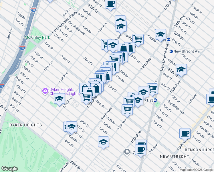 map of restaurants, bars, coffee shops, grocery stores, and more near in Brooklyn