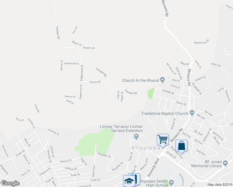 map of restaurants, bars, coffee shops, grocery stores, and more near 20 High Street in Aliquippa