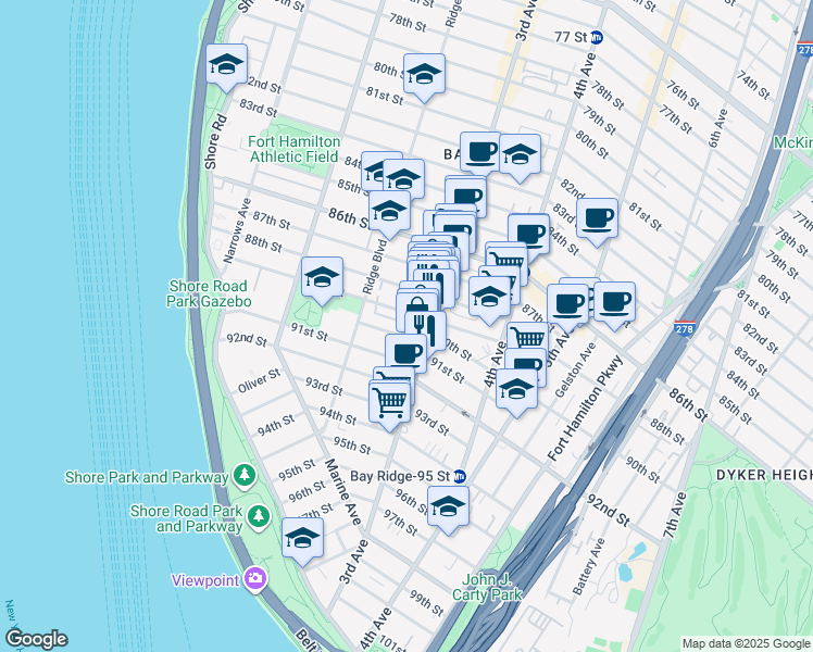 map of restaurants, bars, coffee shops, grocery stores, and more near in Brooklyn