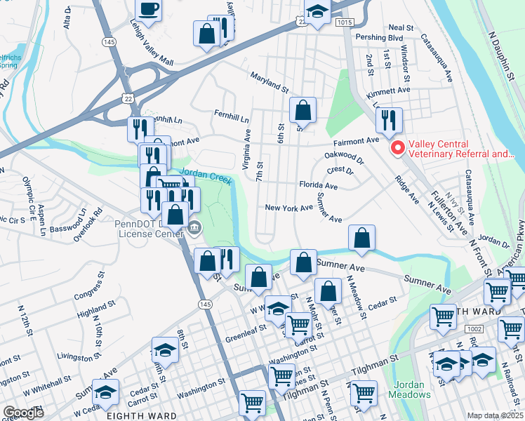 map of restaurants, bars, coffee shops, grocery stores, and more near 624 New York Avenue in Fullerton