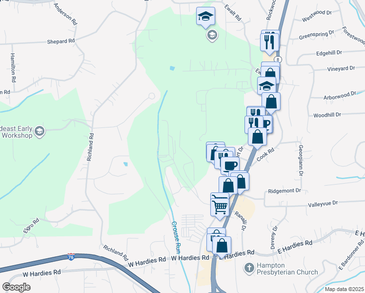 map of restaurants, bars, coffee shops, grocery stores, and more near 5344 Chaucer Circle in Gibsonia