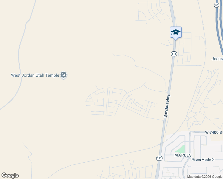 map of restaurants, bars, coffee shops, grocery stores, and more near 7151 Bacchus Highway in West Jordan