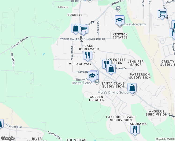 map of restaurants, bars, coffee shops, grocery stores, and more near 1000 Valli Court in Redding