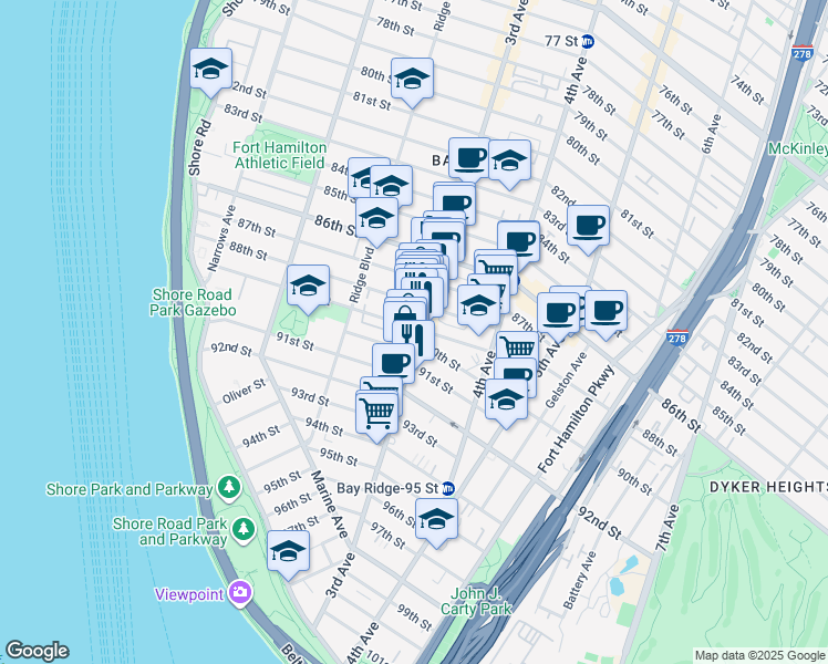 map of restaurants, bars, coffee shops, grocery stores, and more near in Brooklyn