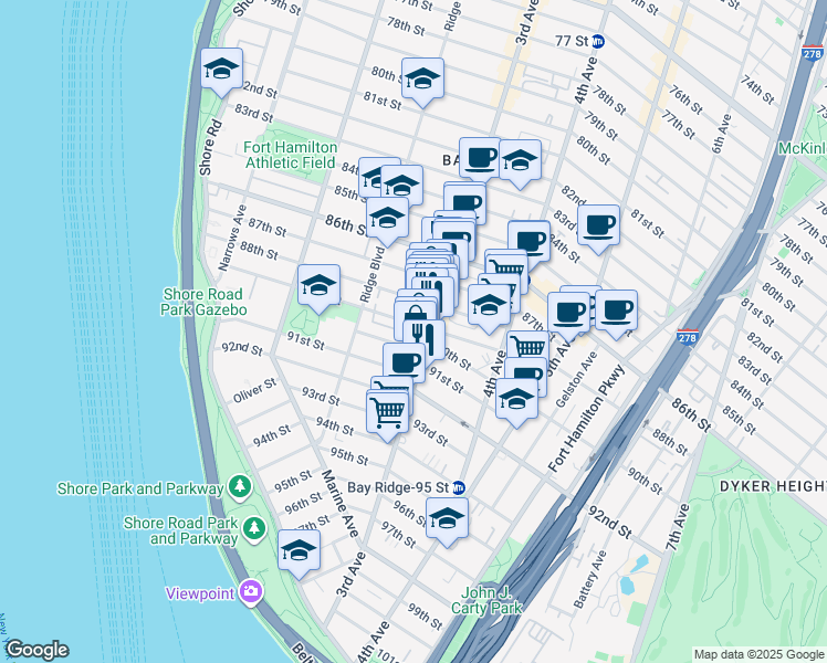 map of restaurants, bars, coffee shops, grocery stores, and more near in Brooklyn