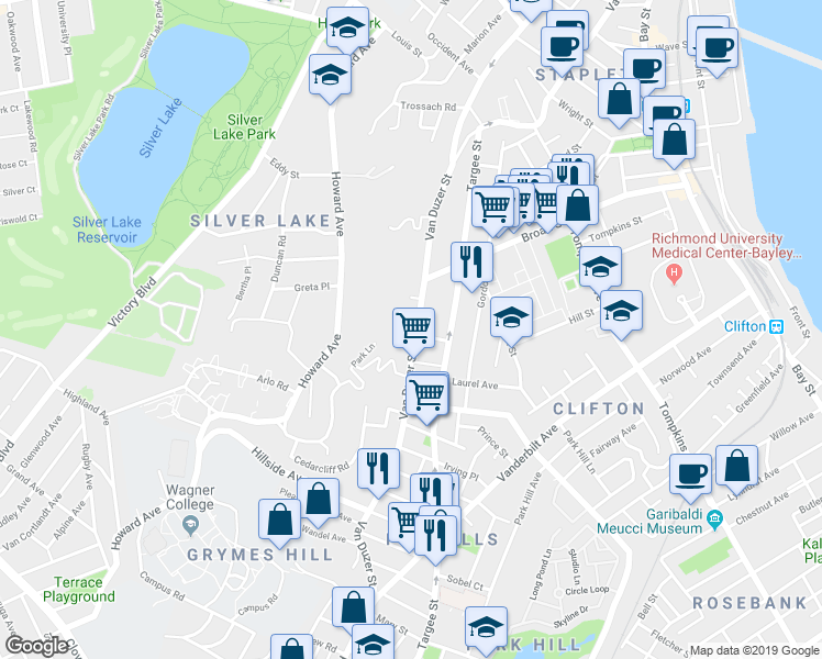 map of restaurants, bars, coffee shops, grocery stores, and more near 30 Maxie Court in Staten Island