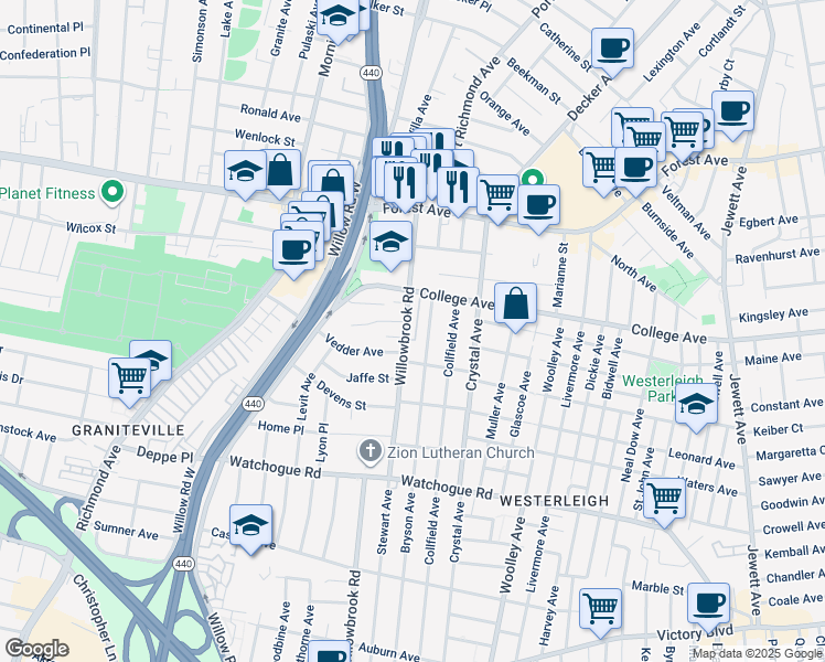 map of restaurants, bars, coffee shops, grocery stores, and more near 29 Bryson Avenue in Staten Island