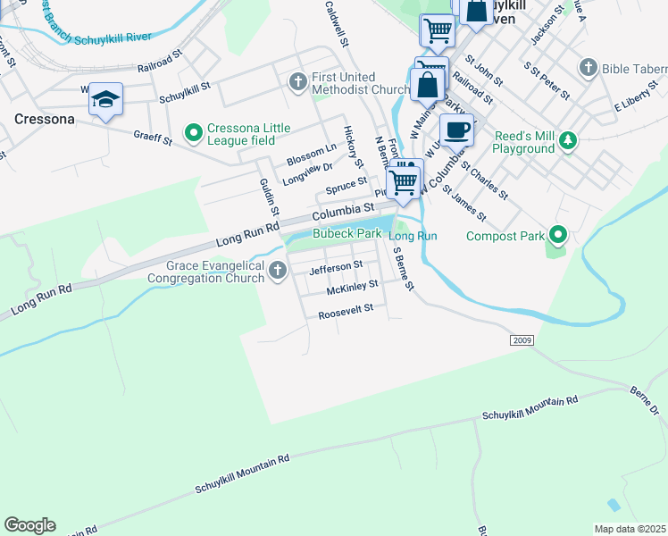 map of restaurants, bars, coffee shops, grocery stores, and more near 108 Jefferson Street in Schuylkill Haven