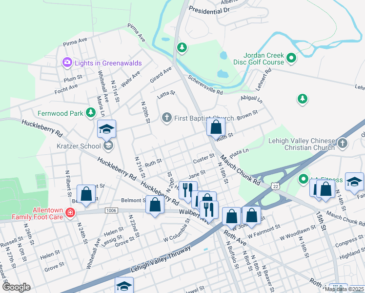 map of restaurants, bars, coffee shops, grocery stores, and more near 1848 Brown Street in Allentown