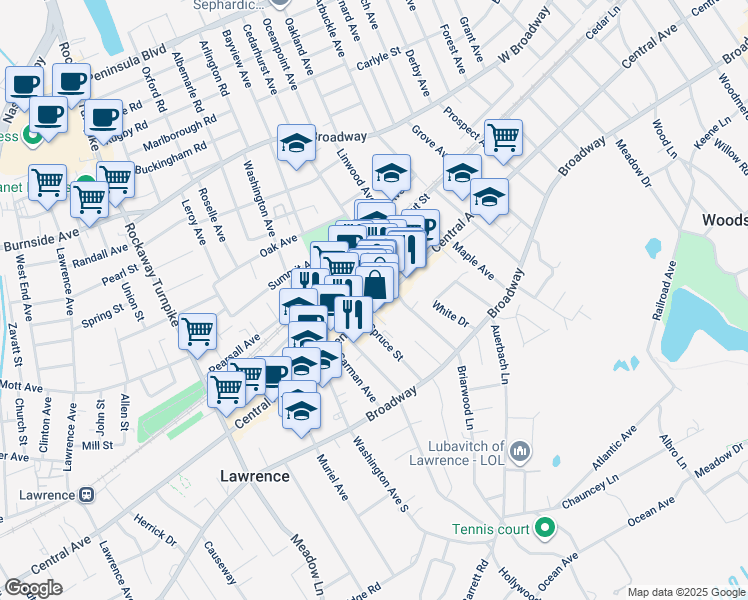 map of restaurants, bars, coffee shops, grocery stores, and more near 466 Willow Avenue in Cedarhurst