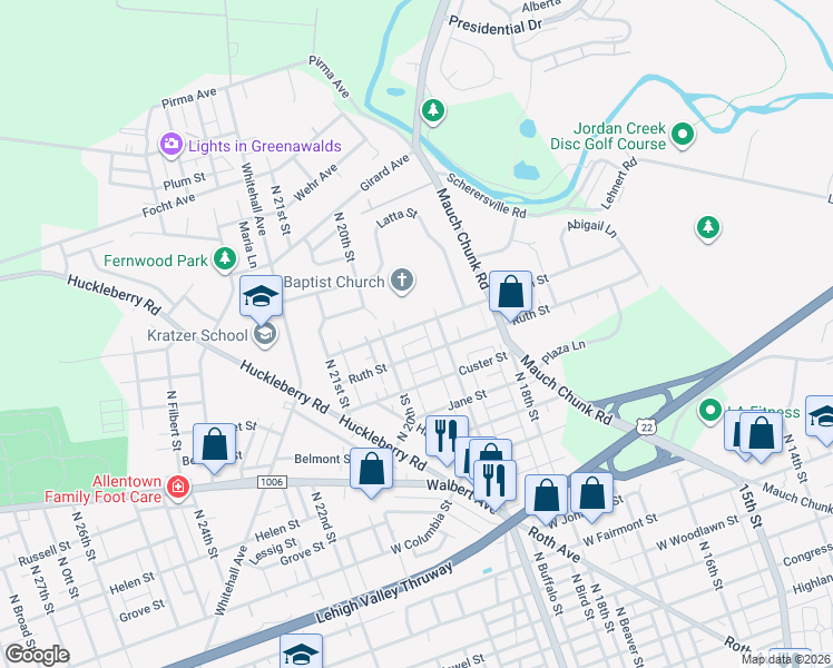 map of restaurants, bars, coffee shops, grocery stores, and more near 1928 Brown Street in Allentown