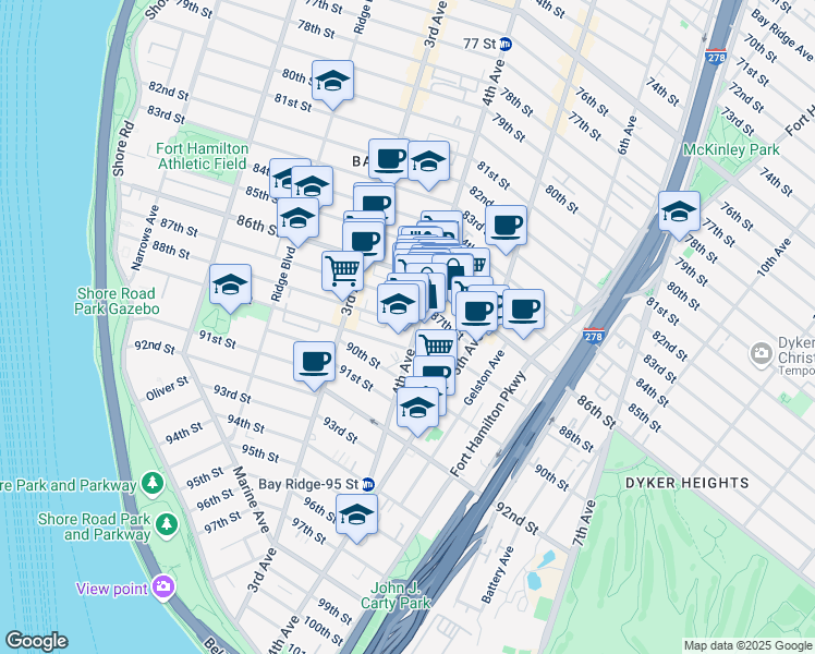 map of restaurants, bars, coffee shops, grocery stores, and more near 8812-14 4th Avenue in Brooklyn