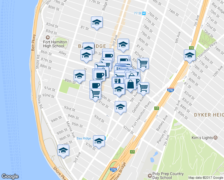 map of restaurants, bars, coffee shops, grocery stores, and more near 8812-14 4th Avenue in Brooklyn