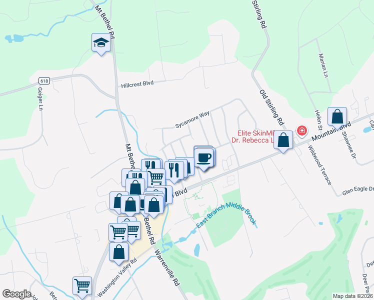 map of restaurants, bars, coffee shops, grocery stores, and more near 8 Magnolia Lane in Warren