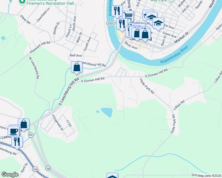 map of restaurants, bars, coffee shops, grocery stores, and more near 64 Grove Drive in Leechburg