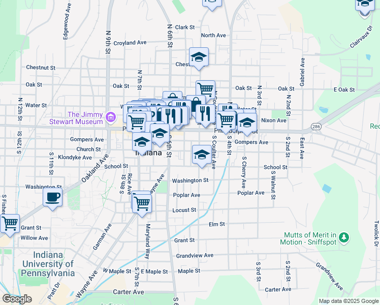 map of restaurants, bars, coffee shops, grocery stores, and more near 5221 South Wherle Way in Indiana