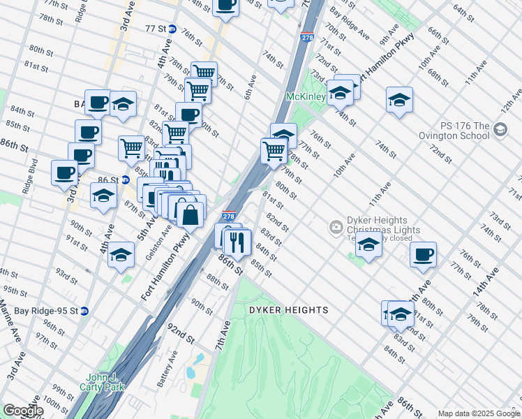 map of restaurants, bars, coffee shops, grocery stores, and more near 774 82nd Street in Brooklyn
