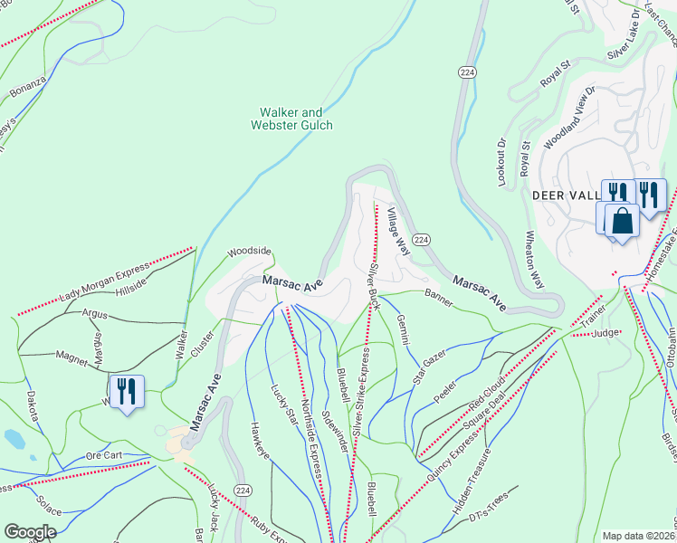 map of restaurants, bars, coffee shops, grocery stores, and more near 34 Silver Strike Trail in Park City