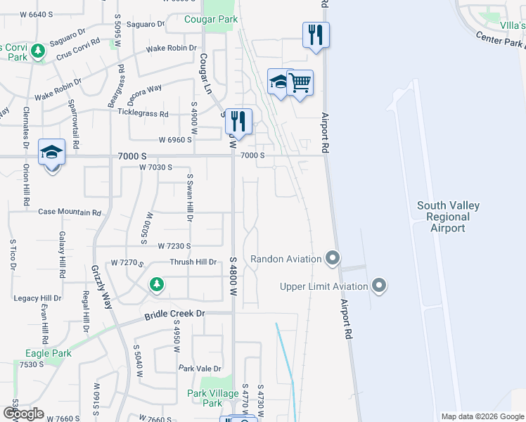 map of restaurants, bars, coffee shops, grocery stores, and more near 7151 Brittany Town Drive in West Jordan
