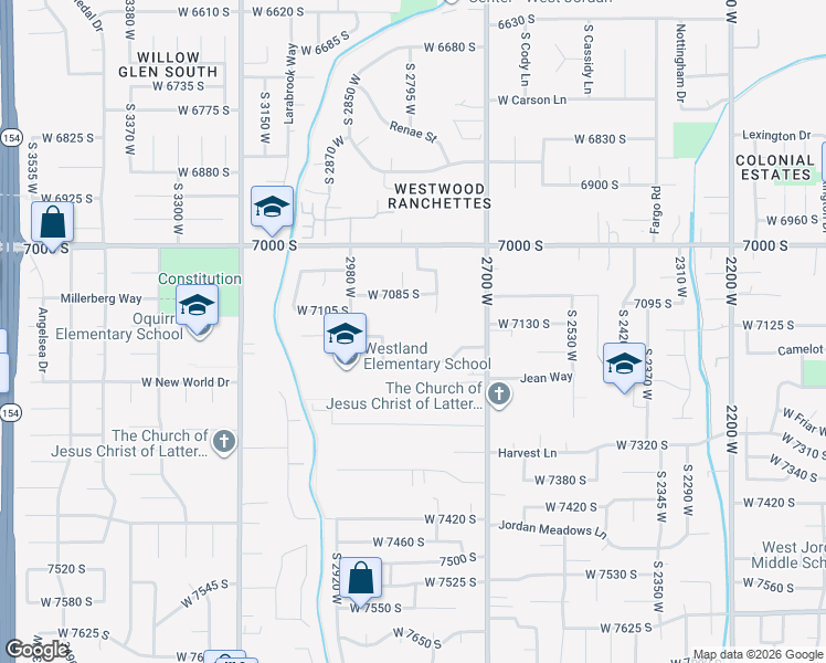 map of restaurants, bars, coffee shops, grocery stores, and more near 7112 South 2800 West in West Jordan