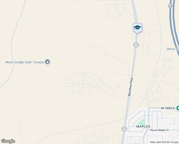 map of restaurants, bars, coffee shops, grocery stores, and more near 7138 West Hidden Hills Way in West Jordan