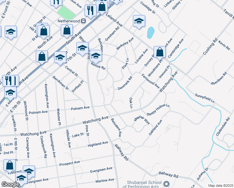 map of restaurants, bars, coffee shops, grocery stores, and more near 767 Ravine Road in Plainfield