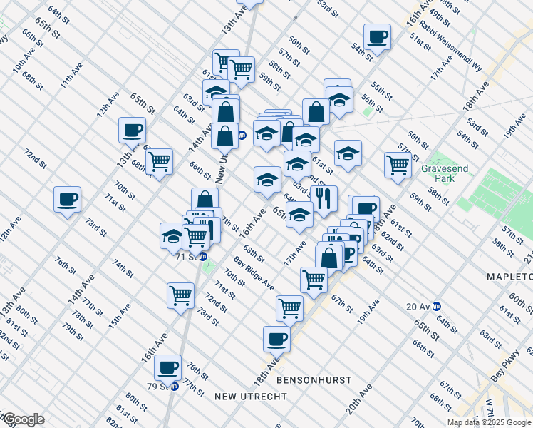 map of restaurants, bars, coffee shops, grocery stores, and more near 6511 16th Ave in Brooklyn