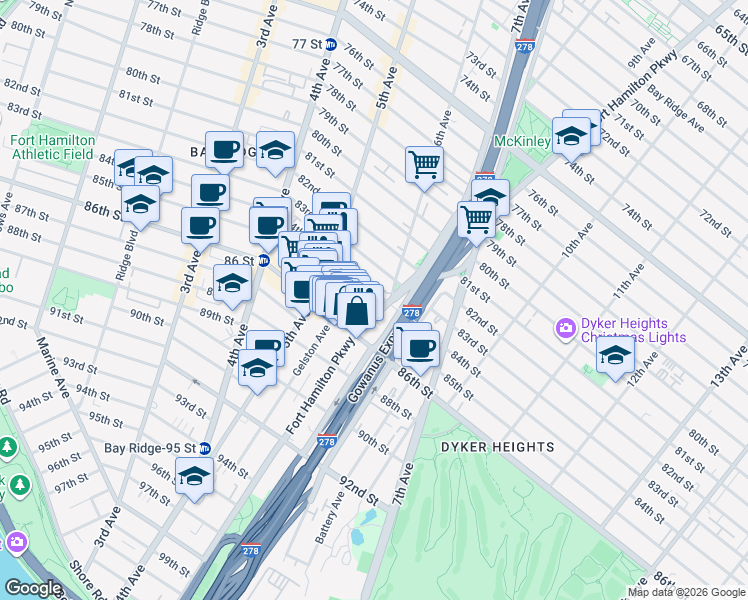 map of restaurants, bars, coffee shops, grocery stores, and more near in Brooklyn