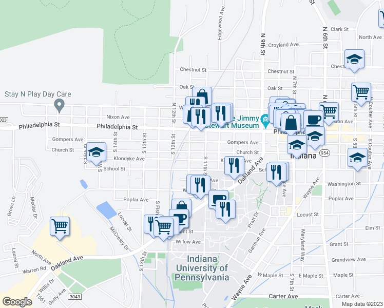 map of restaurants, bars, coffee shops, grocery stores, and more near 1138 Church Street in Indiana