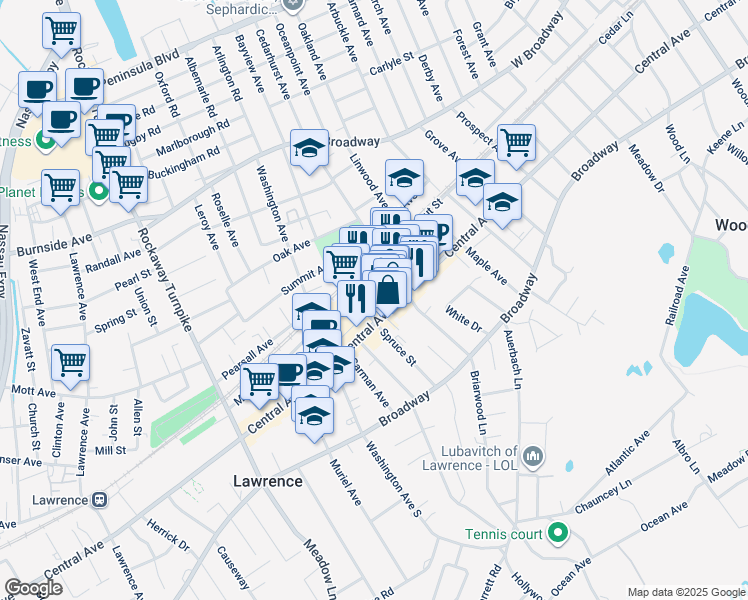 map of restaurants, bars, coffee shops, grocery stores, and more near 466 Willow Avenue in Cedarhurst