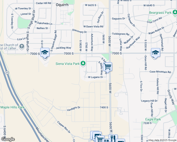map of restaurants, bars, coffee shops, grocery stores, and more near 5766 West Como Lane in West Jordan