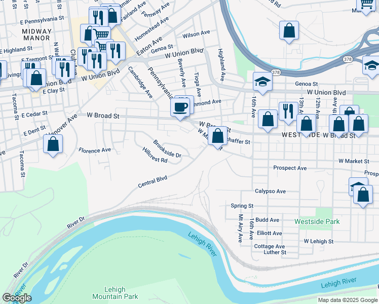 map of restaurants, bars, coffee shops, grocery stores, and more near 1904 Gatewood Lane in Bethlehem