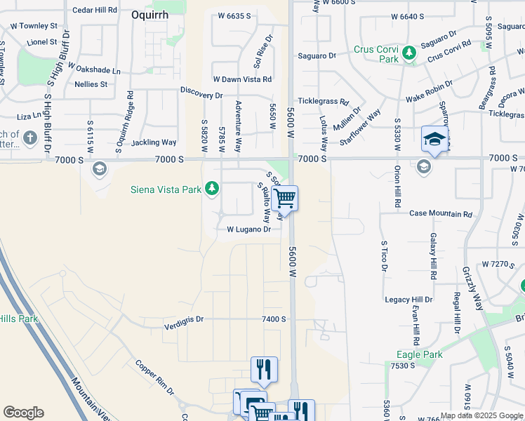 map of restaurants, bars, coffee shops, grocery stores, and more near 7134 South Rialto Way in West Jordan