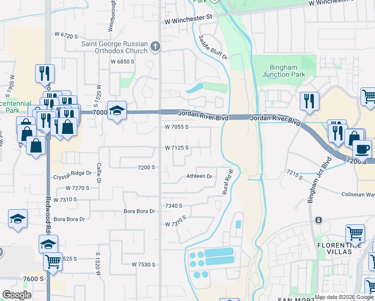 map of restaurants, bars, coffee shops, grocery stores, and more near 7136 South 1170 West in West Jordan