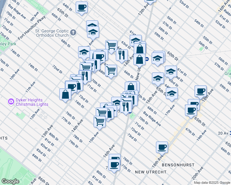 map of restaurants, bars, coffee shops, grocery stores, and more near 1438 Bay Ridge Avenue in Brooklyn