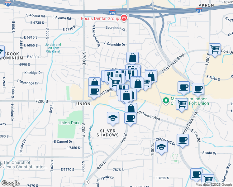 map of restaurants, bars, coffee shops, grocery stores, and more near 862 Fort Union Boulevard in Midvale
