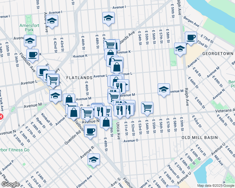 map of restaurants, bars, coffee shops, grocery stores, and more near 2060 Utica Avenue in Brooklyn