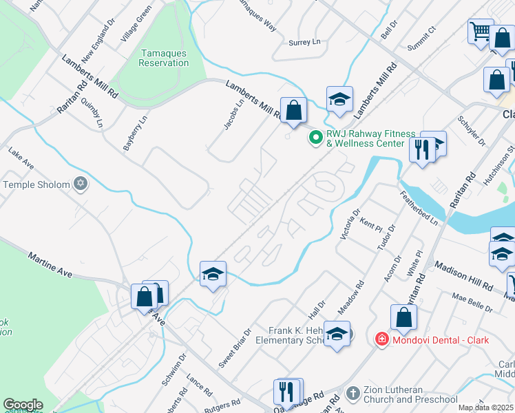 map of restaurants, bars, coffee shops, grocery stores, and more near 256 Spruce Mill Ln in Scotch Plains