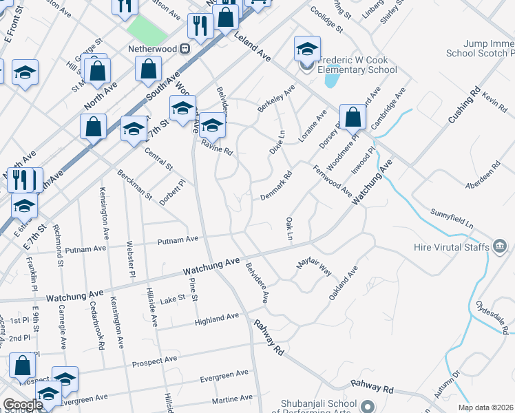 map of restaurants, bars, coffee shops, grocery stores, and more near 767-73 Ravine Road in Plainfield