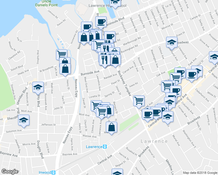 map of restaurants, bars, coffee shops, grocery stores, and more near 221 Pearl Street in Lawrence