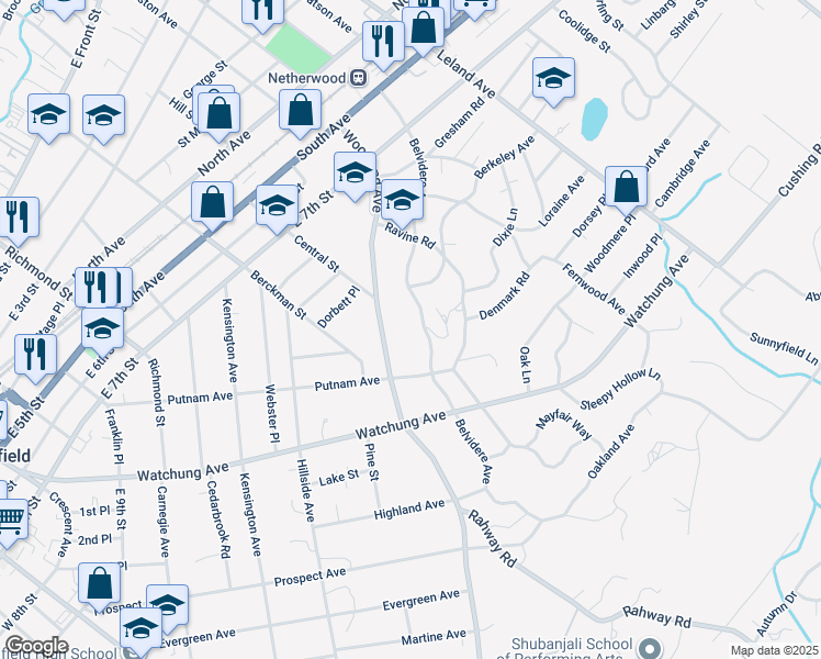 map of restaurants, bars, coffee shops, grocery stores, and more near 764-72 Belvidere Avenue in Plainfield