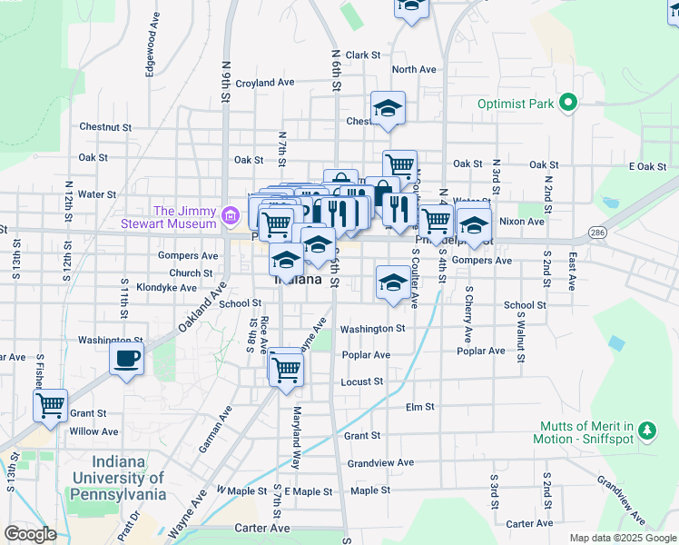 map of restaurants, bars, coffee shops, grocery stores, and more near 57 South 6th Street in Indiana