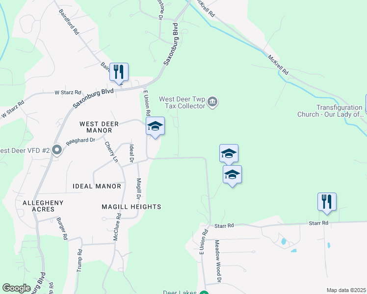 map of restaurants, bars, coffee shops, grocery stores, and more near 109 East Union Road in Cheswick