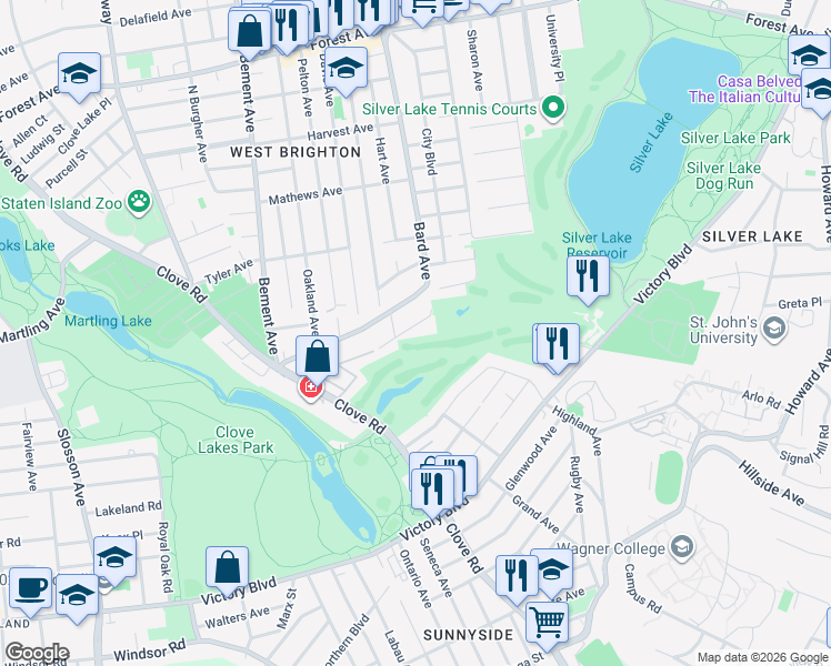 map of restaurants, bars, coffee shops, grocery stores, and more near 26 Oxholm Avenue in Staten Island