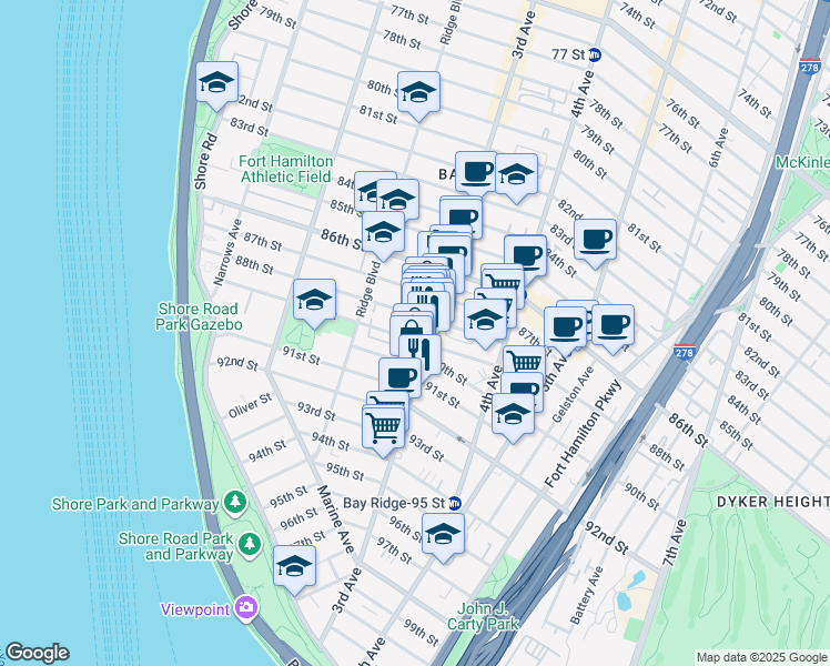 map of restaurants, bars, coffee shops, grocery stores, and more near in Brooklyn
