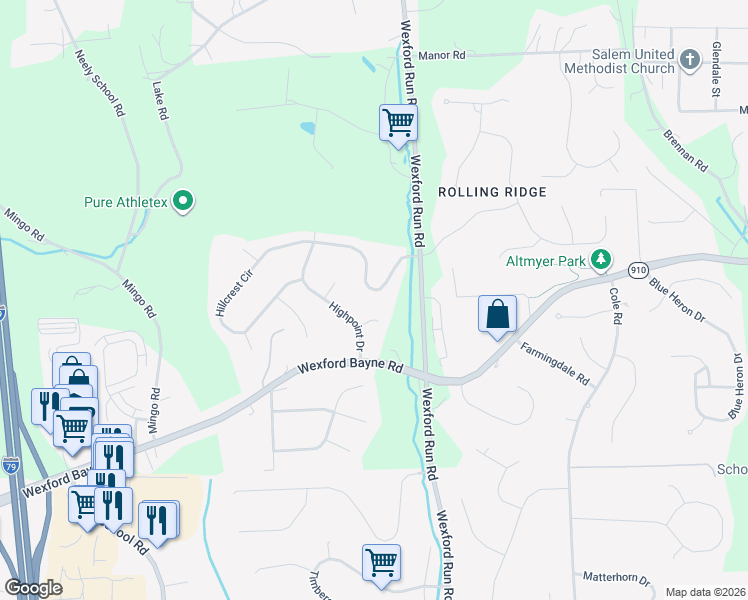 map of restaurants, bars, coffee shops, grocery stores, and more near 602 Overlook Court in Wexford